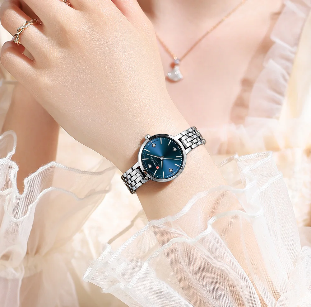 CURREN Damen Minimalistische Dünne Armbanduhr mit Funkelnden Strasssteinen, Luxuriöse Quarzuhr als Geschenk für Sie – Detail 14