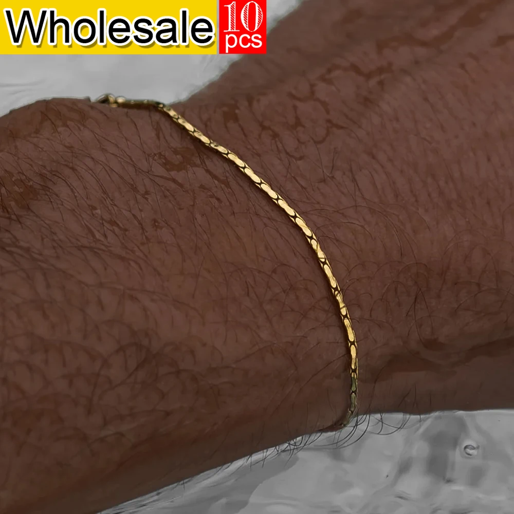 

Men's Bracelet Stainless Steel Jewelry Fashion Trend Waterproof Non Fading Golden Bracelet 10pcs Wholesale Direct Sale