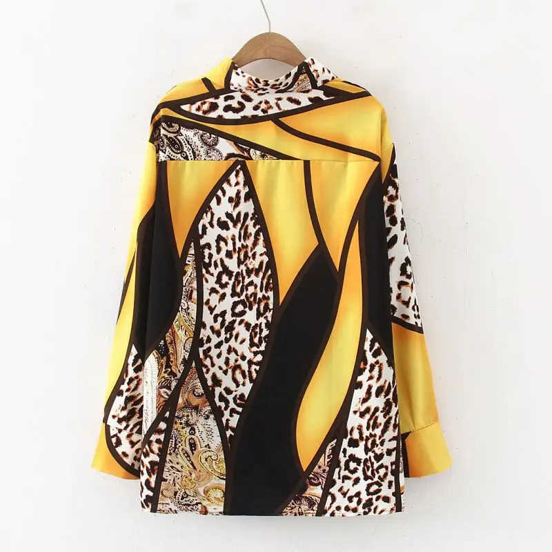 Camicetta da donna allentata a maniche lunghe in Chiffon con scollo a Polo Vintage con stampa leopardata camicetta da donna di moda coreana top 2024 primavera