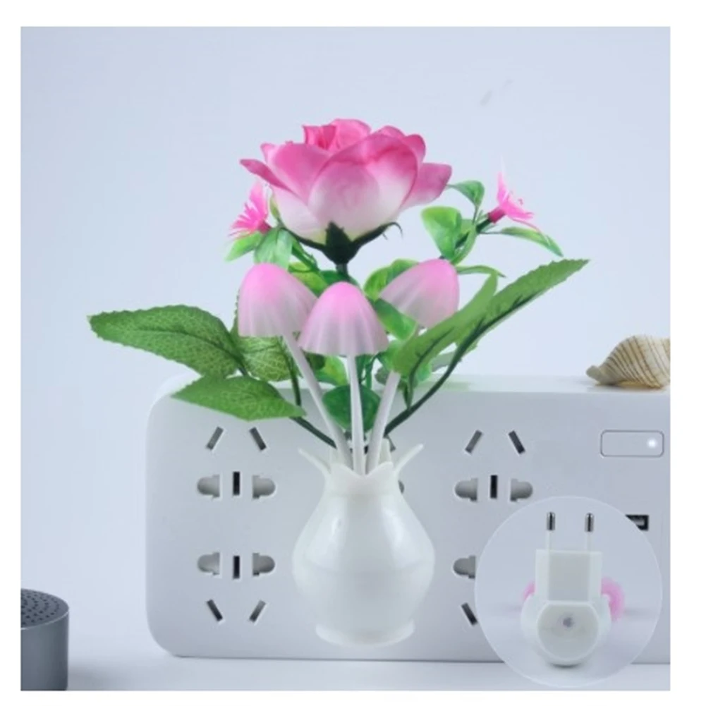 Led Night Light With Sensor Plug-in Auto Switch Rose Flower Mushroom Night Lamp Wall Light