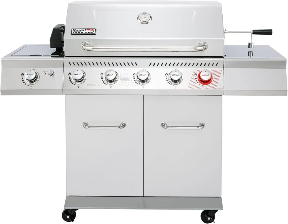 5-Burner Propane Gas Grill with Side Burner, Stainless Steel Barbeque Grills, Silver, GA5404S