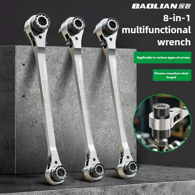 BAOLIAN 8-in-1 Multifunctional Ratchet Wrench with Bi-directional Thickening, Quick and Labor-saving Rust Proof Wrench Easy Use