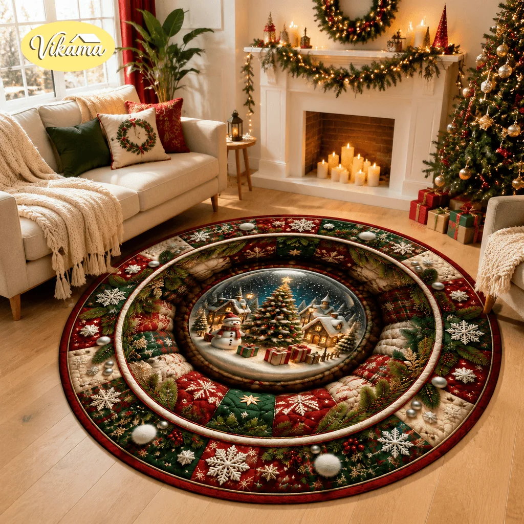 3D Visual Flannel Rug With Flat Printed Circular Design For Bedroom Living Room Sofa Coffee Table And Blanket For Christmas Deco