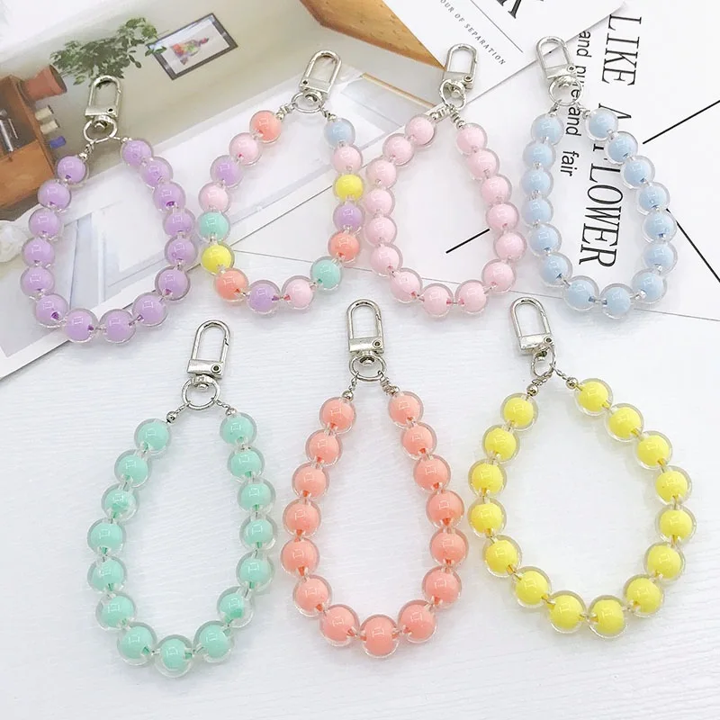 Macaron Crystal Beads Mobile Phone Chain Straps Anti-Lost Lanyard For Women Jewelry Mobile Phone Chain Wrist Strap Rope New