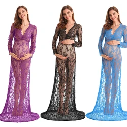 Boudoir-Robe longue en dentelle à manches longues pour femmes, col en V profond, robe de soirée de mariage, lait, bain, séance photo, nouveau, 2023