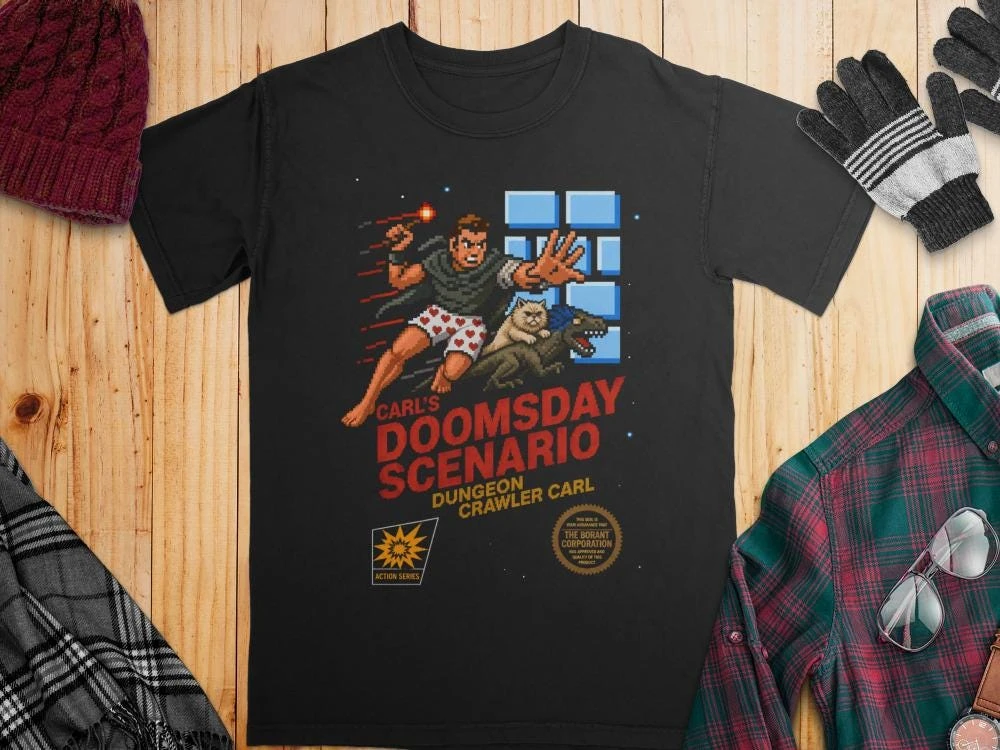 Dungeon Crawler Carl T-Shirt, Carl's Doomsday Scenario, Pixel-Art-T-Shirt, Retro-Gaming-Fantasy-Buch, Geschenk für Fans, ideal für ihn. – Detail 8