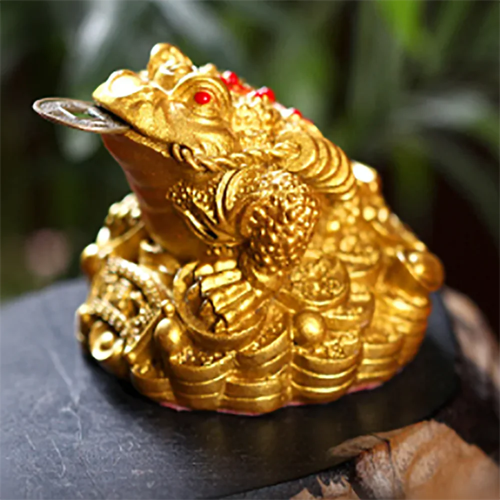 Lucky Fortune Golden Forg China Feng Shui Three-legged Toad Ornaments Opening Gift Desk Home Living Room Crafts