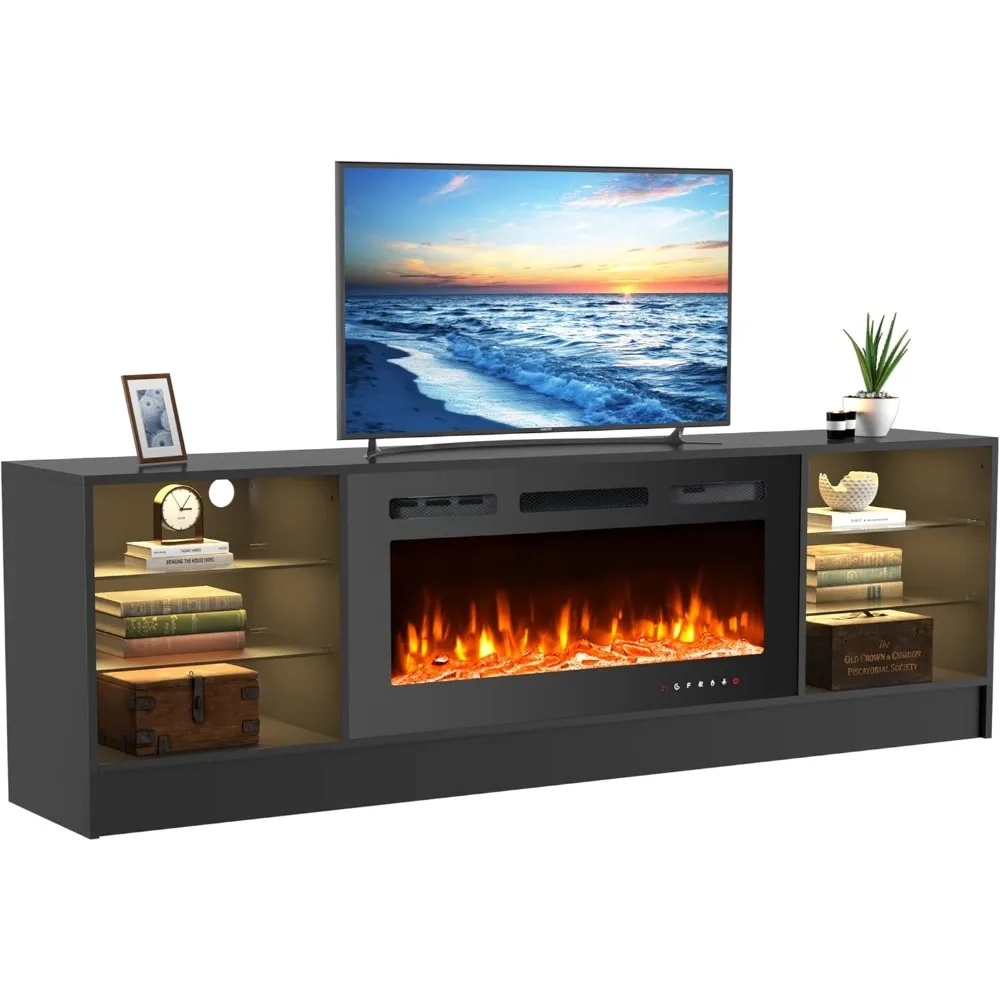 

70 Fireplace TV Stand with 36 Electric Fireplace, Entertainment Center with Adjustable Glass Shelves, TV Console for TVs