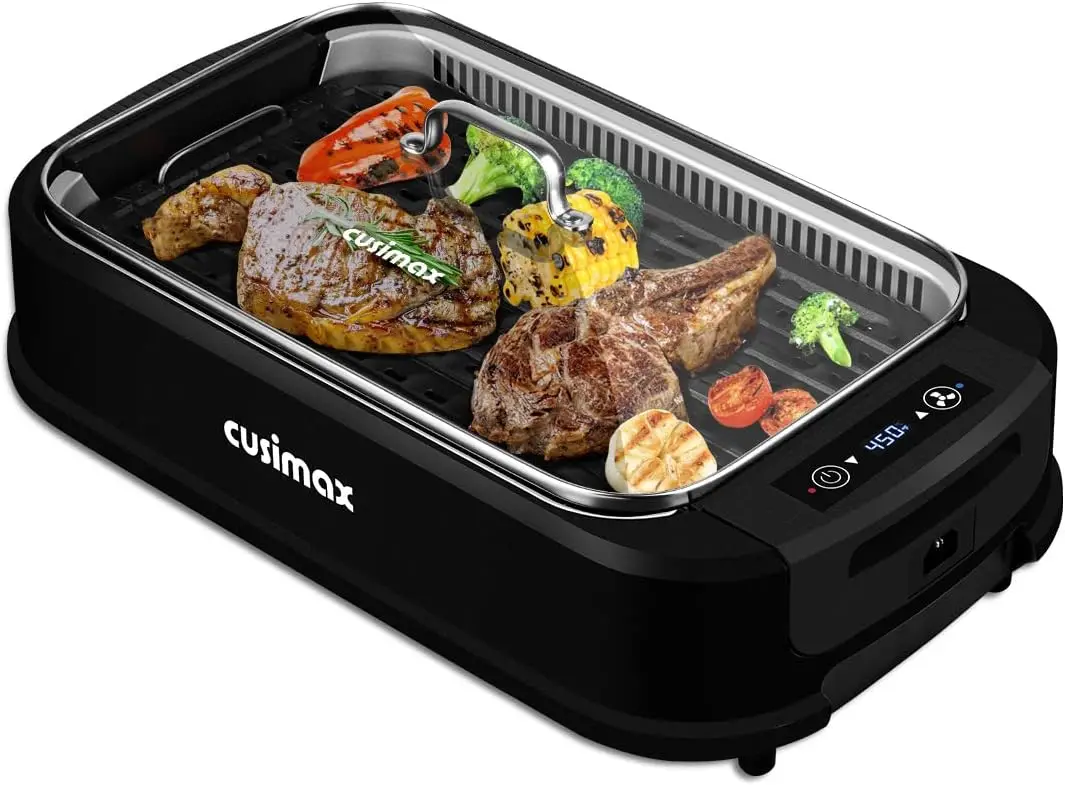 Grill Indoor, CUSIMAX Electric Grill, 1500W Grill Portable Korean BBQ Grill with LED Smart Display & Tempered Glass Li