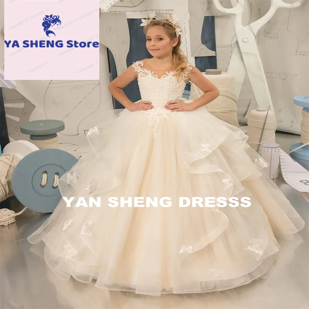 

Customized Wedding Tulle Sleeveless Flower Girl Dress For Puffy Baby Kids Birthday Ball Gown First Communion Dress