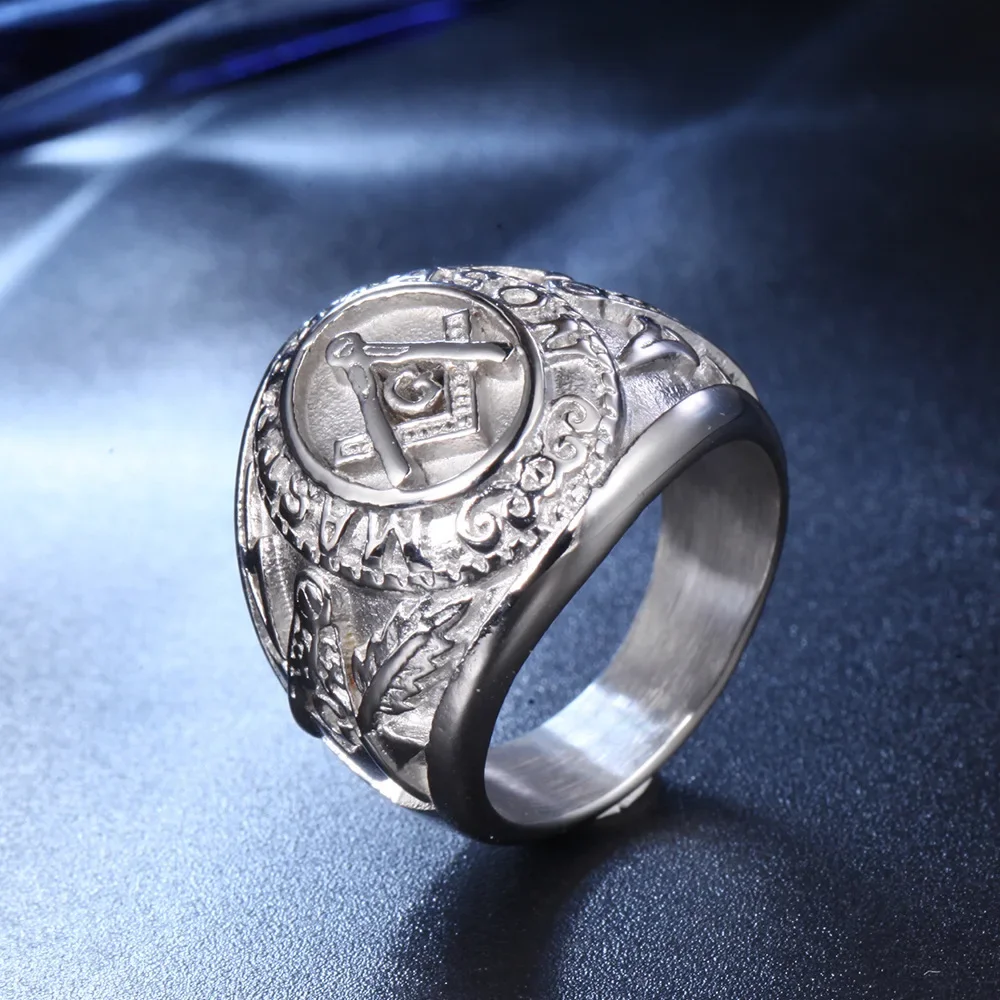 Titanium Steel Masonic Ring Luxury Noble Vintage Casting Ring Creative Rings