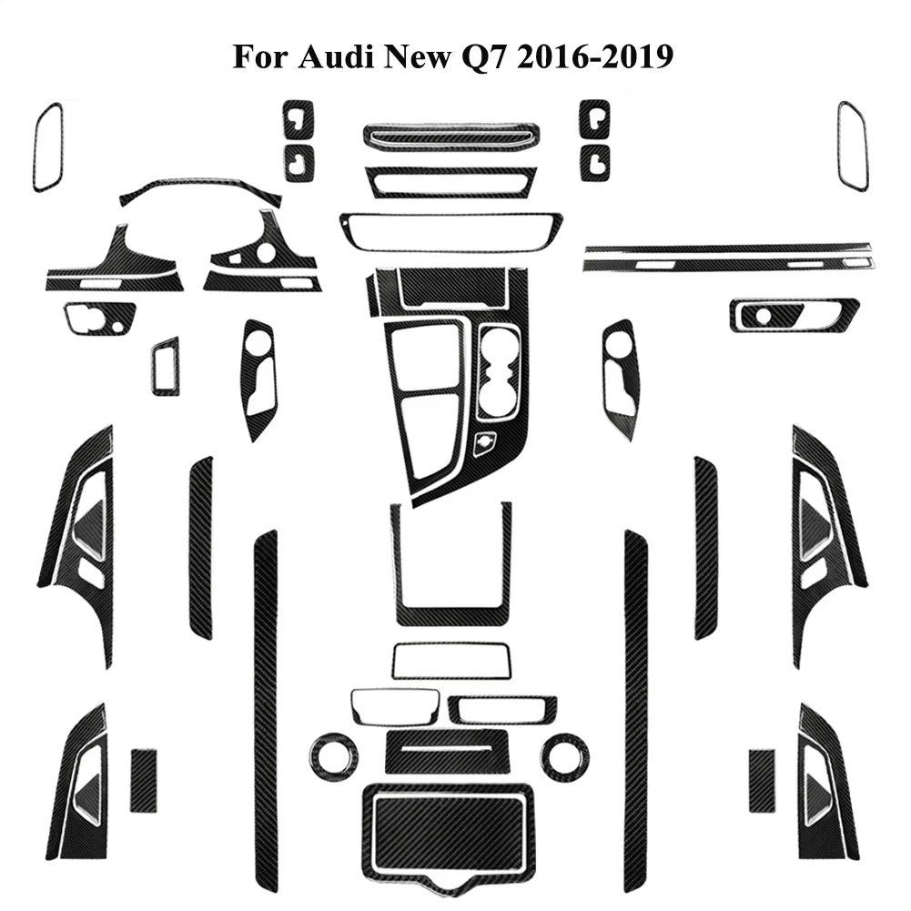 1SET Car Carbon Fiber Various Parts Black Stickers Interior Decorative Accessories For Audi Q7 2016 2017 2018 2019 Car Styling