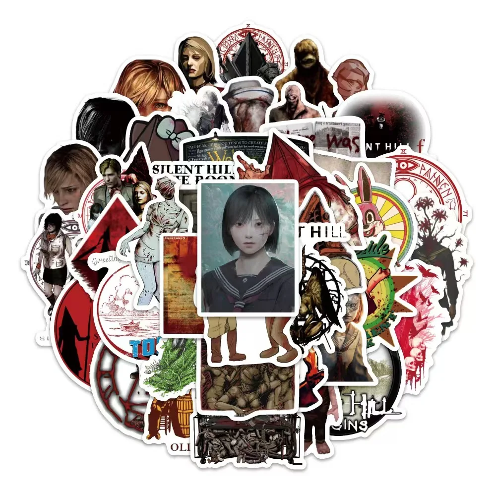 54pcs Silent Hill Stickers Horror Game Graffiti Decals Laptop Skateboard Water Bottle Luggage Decor Halloween Gift for Game Fans