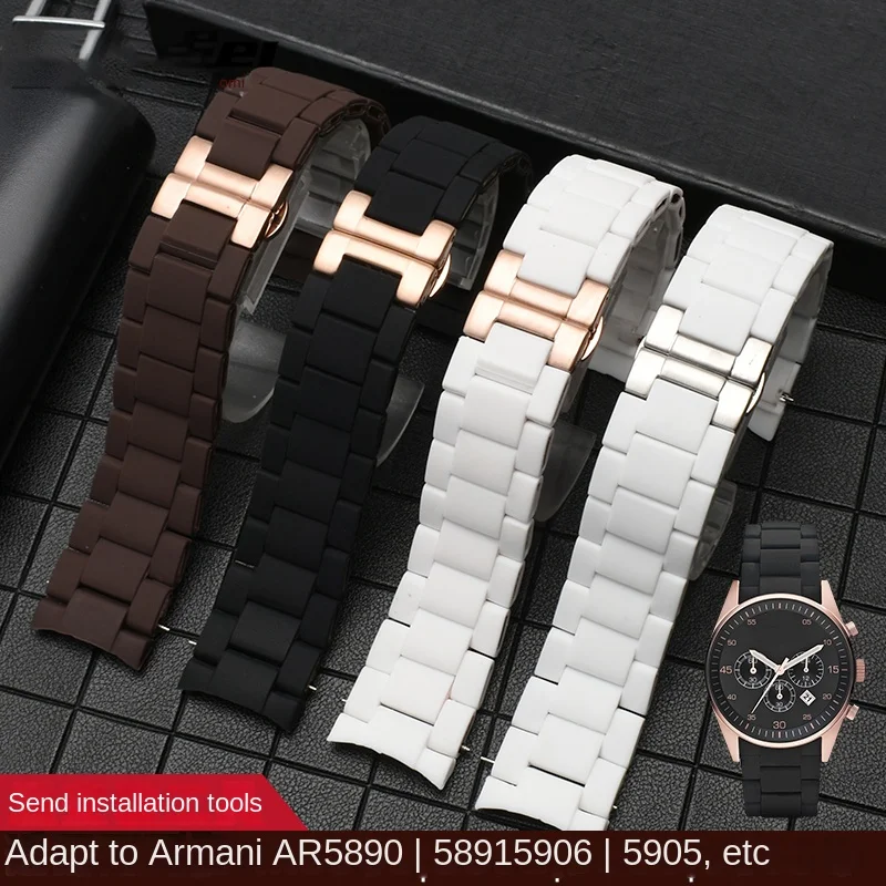 Women 20mm men 23mm Couple Watch Strap bracelet AR5889 5890 AR5906 5905 5920 watchband silicone stainless steel strap For Armani