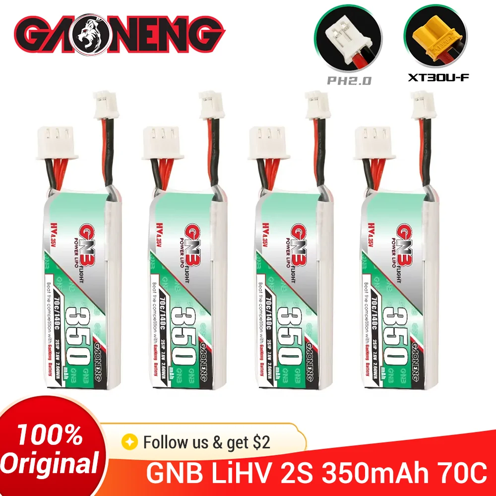 Gaoneng GNB 350 mAh 2S 7,6 V 70C LiHV Lipo Batterie PH2.0 XT30 Stecker Für 1:28 RC Auto Emax Tinyhawk II GEPRC TinyGo