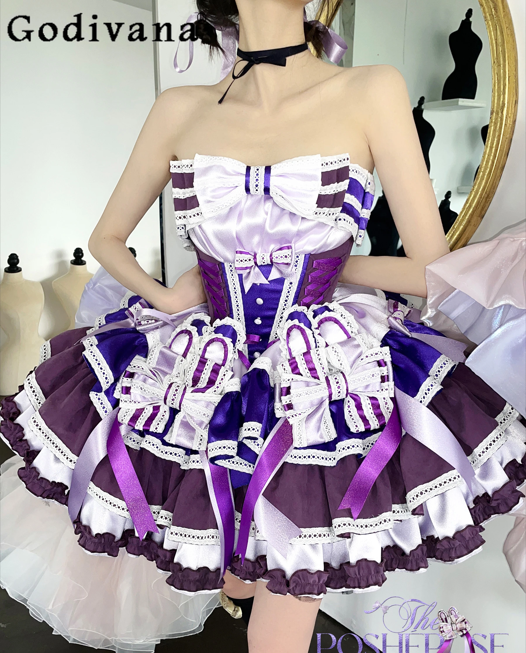 

Heavy Industry Purple Short Lolita Dress Women's Slim Elegant Sweet Princess Strapless Dress Summer Lady Party Dress Vestidos