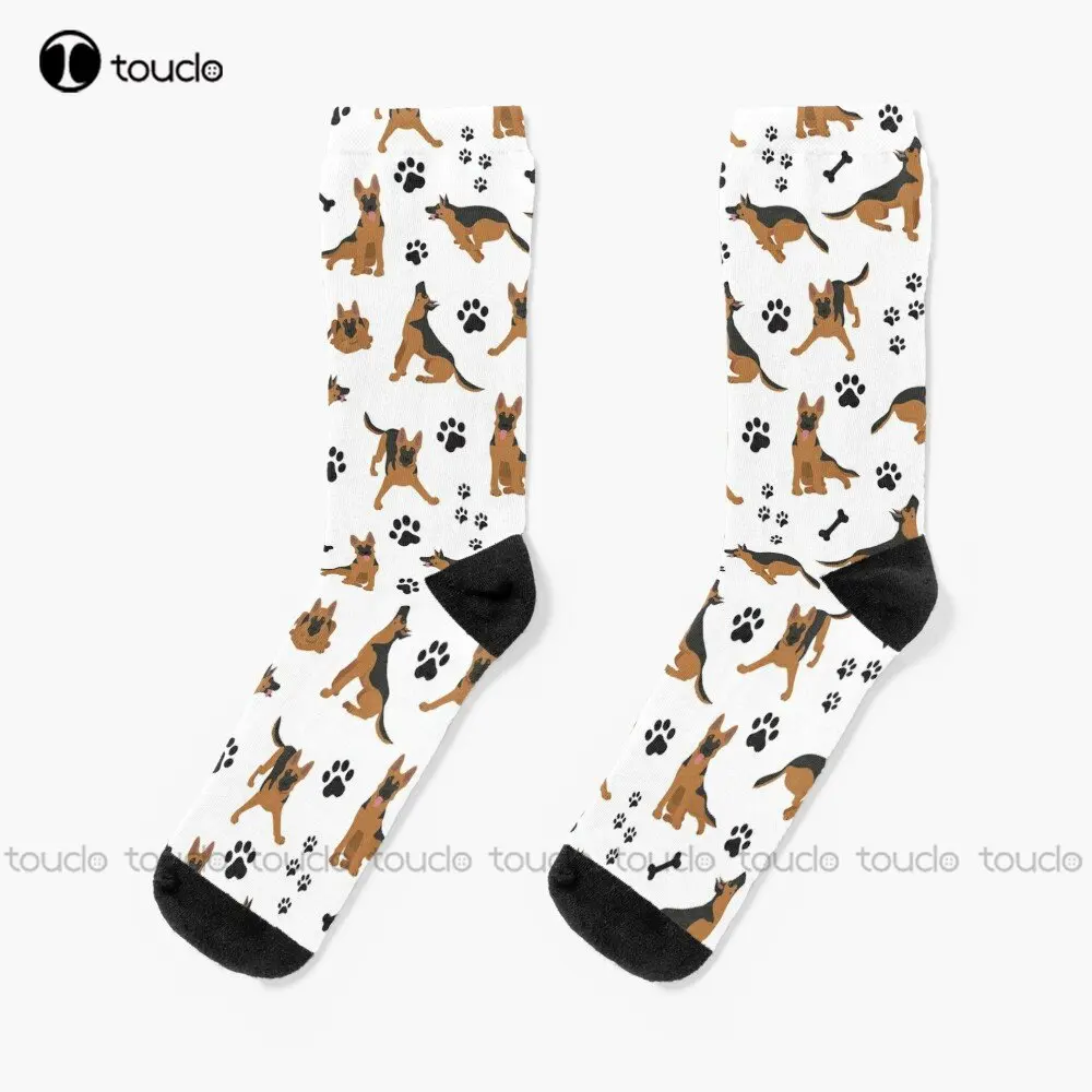 

German Shepherd Pattern Dog Dogs Puppy Puppies Socks Hiking Socks 360° Digital Print Custom Gift Streetwear Funny Sock Art