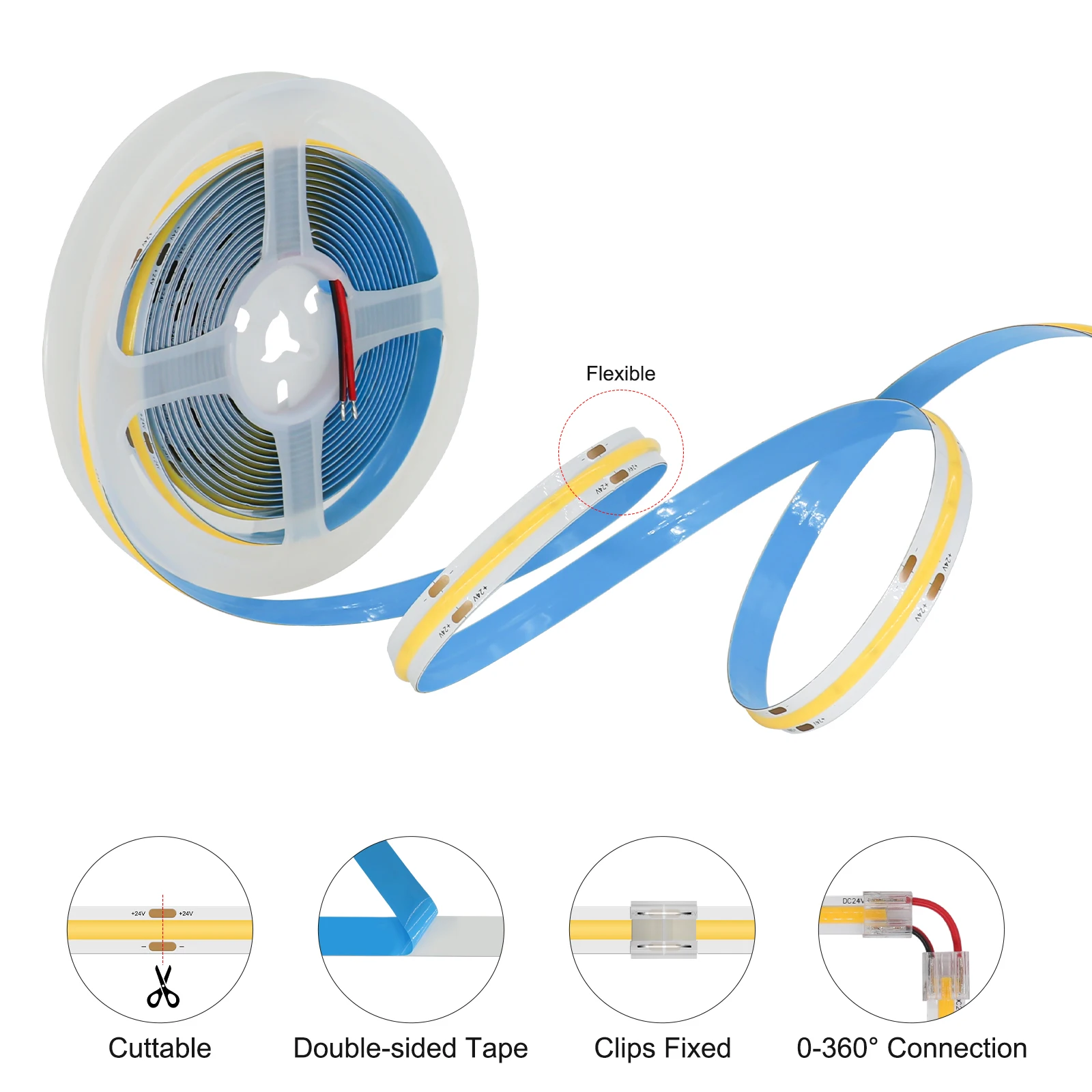 COB LED Strip Lights High Density Flexible RA90 2700K 3000K 4000K 6000K Warm Cool White 5m 10mLinear Dimmable 12V 24V Led Lights