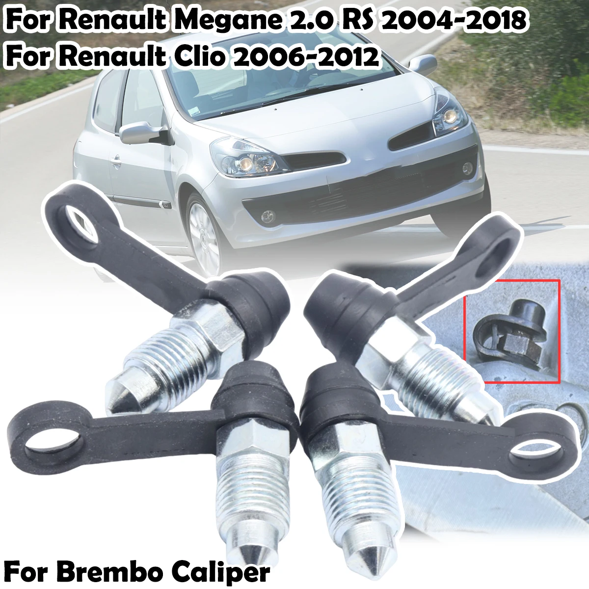 

For Renault Clio / Megane 2.0 RS Car Rear Bleeder Valves and Rubber Dust Caps Left Right Caliper Bleed Nipple Screw Repair Kit