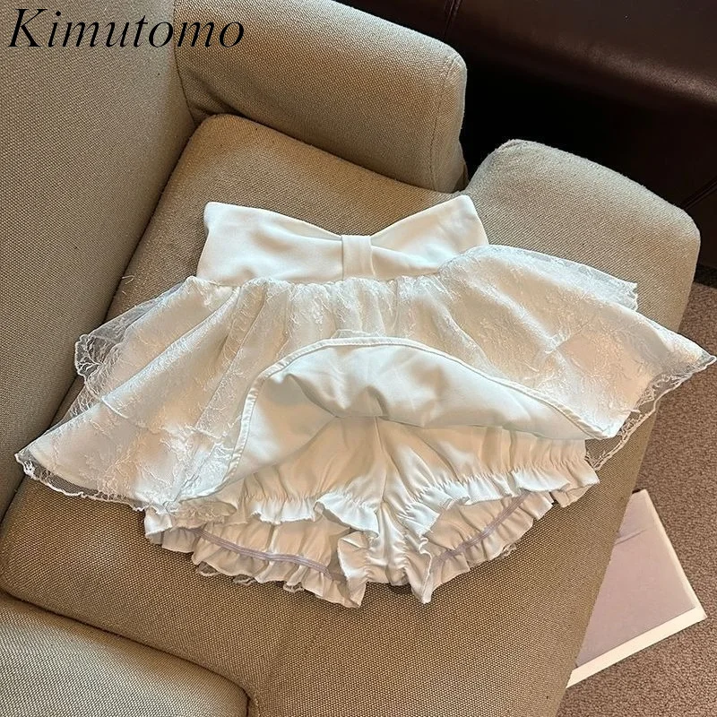 Kimutomo Skirts Women Sweet Lace Patchwork High Waist Elegant Y2k Aesthetic Cake Skirt High Waist Y2k Aesthetic Culottes