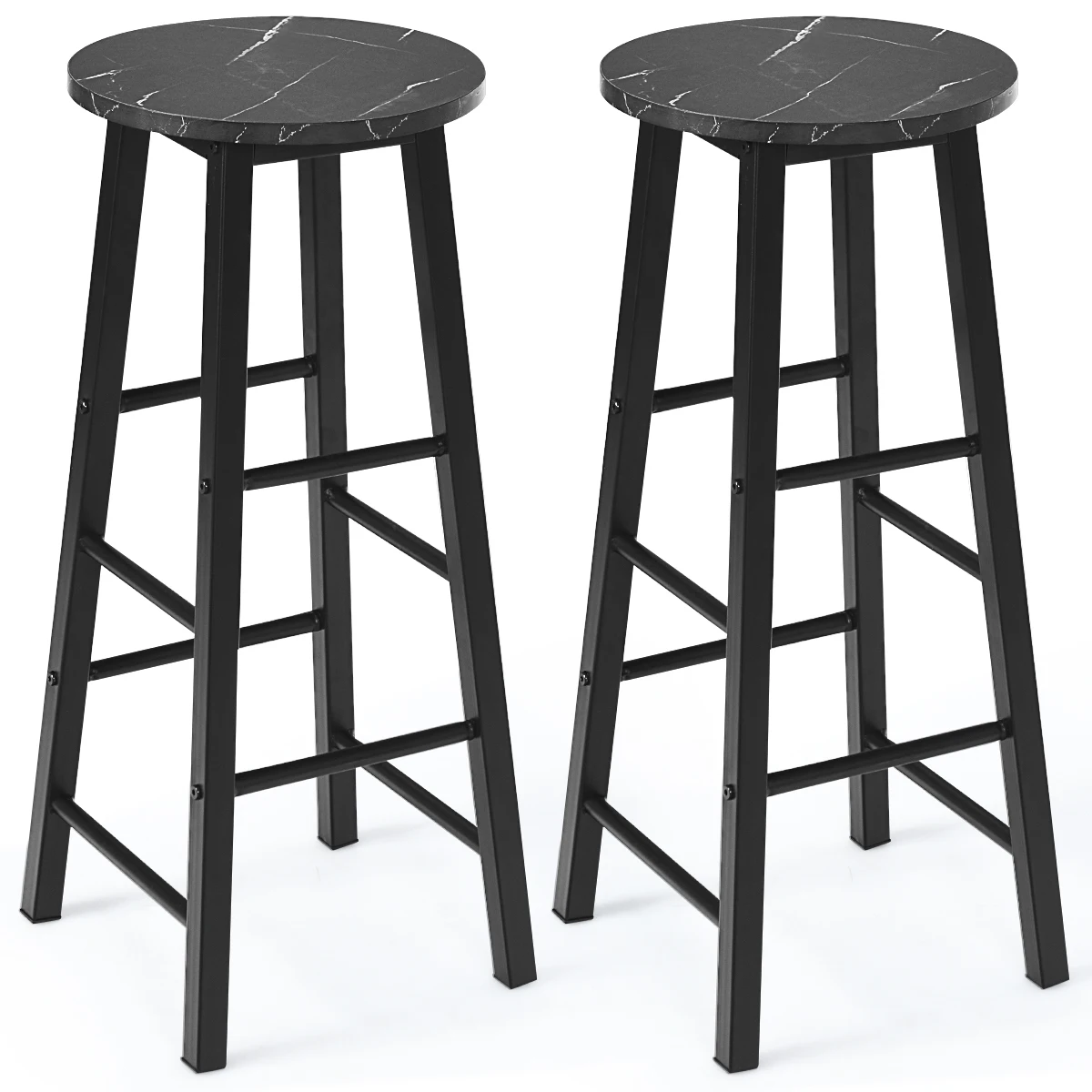 Bar Stool Set of 2, Bar chairs with Marble Optics and Footrest, Bar stool, Kitchen stool, Bistro stool for kitchen, Dining Room