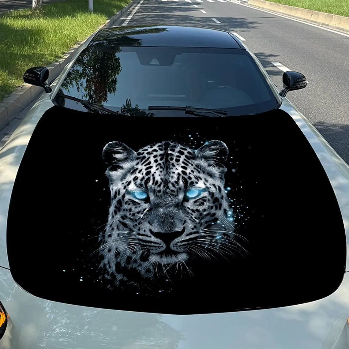 

Night Star - Spotted Snow Leopard Car Vinyl Wrap, PVC Waterproof Car Hood Sticker, Self-Adhesive Scratch-Resistant Stickers for