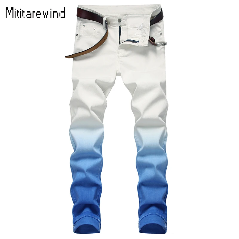 

American High Street Fashion Men's Jeans Personalized Suspender Dyed Blue Stretch Slim Jeans Youth Streetwear Y2k Denim Pants