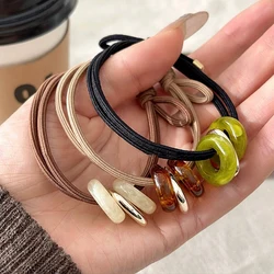 3Colors Cute Circle Pendant Hair Ties Ropes Elastic Seamless Ponytail Holder Rubber Band For Women Girls Hairwear Accessories