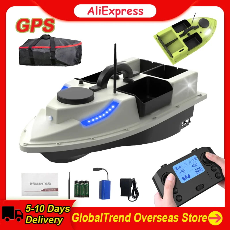 Barco de cebo D19 GPS RC, barco de cebo de pesca con Control remoto inalámbrico, barco alimentador de pesca con 4 contenedores de cebo, carga de 2KG