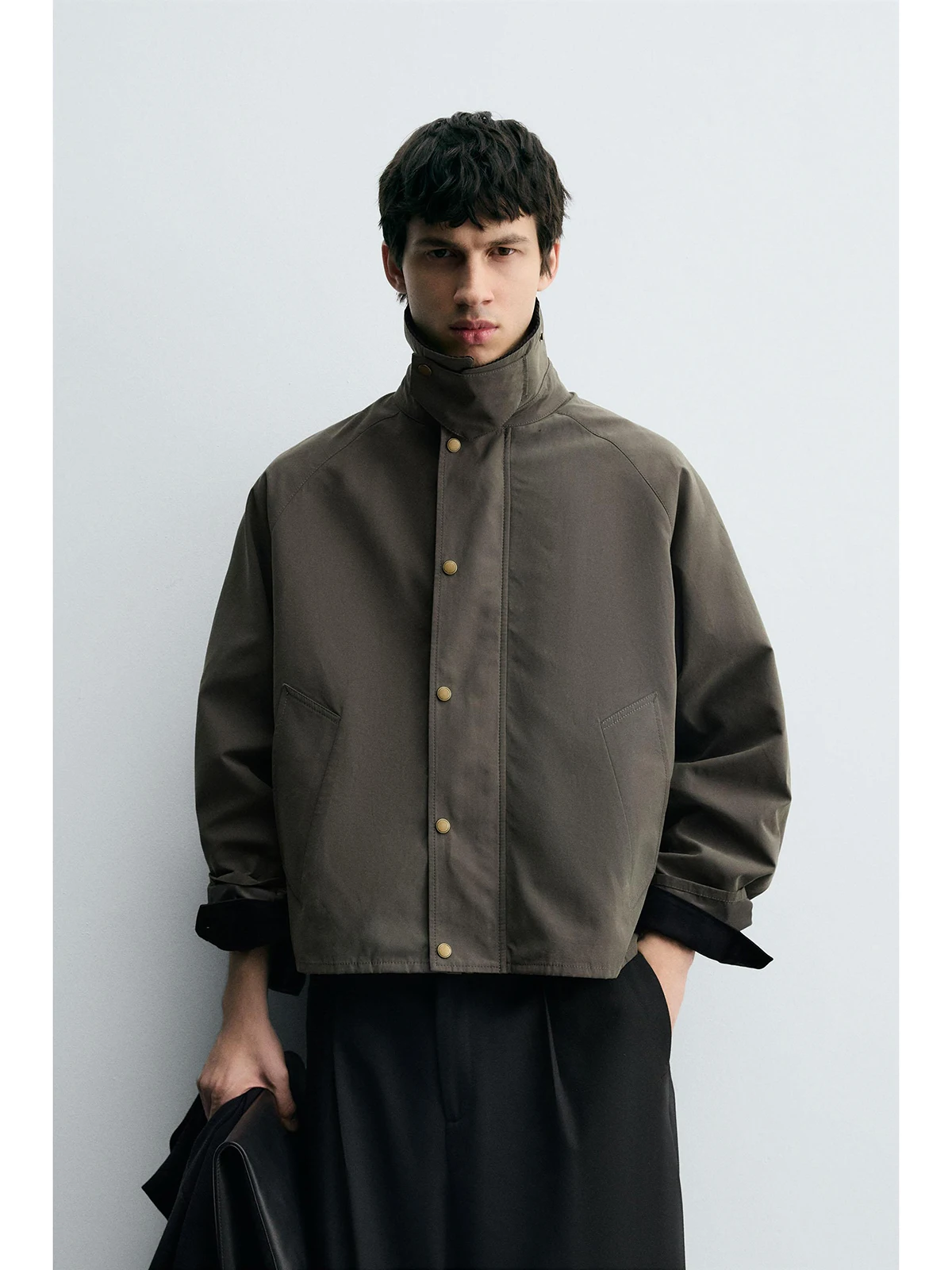 

Tech Fabric Color Blo Collar Jaet Men's Autumn New Arrival Anti-Wrinkle Easy Care Nylon Cotton Blend ort Sve Zipper