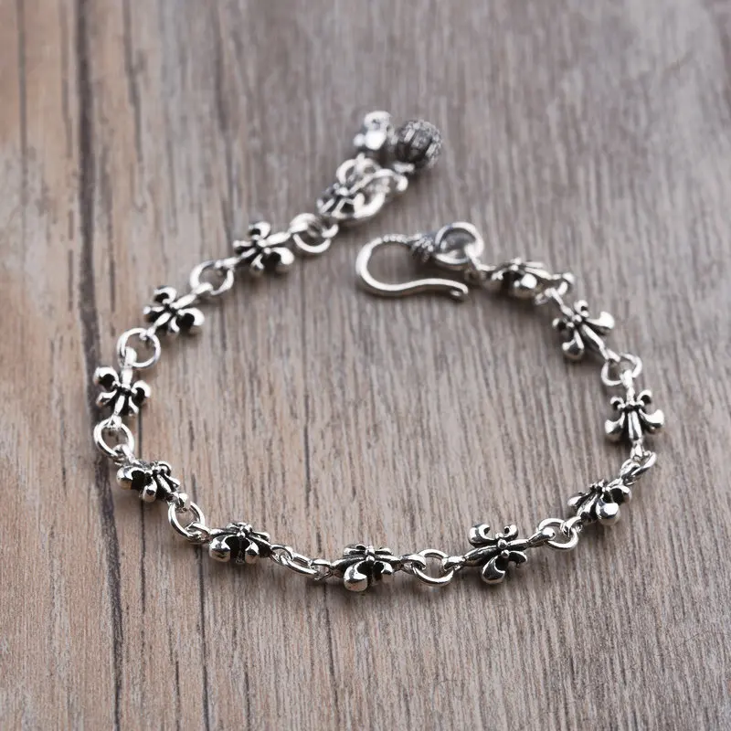 

Hip Hop Punk Pure Silver Scout Flower Skeleton Bracelet Female Trendy Fashion Couple Personalized Ship Anchor Thai Silver Bracel