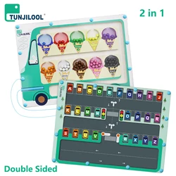 TUNJILOOL laberinto magnético de madera 2 en 1 de colores y números, tablero de juguete portátil para niños pequeños, juguetes educativos a juego con alfabeto