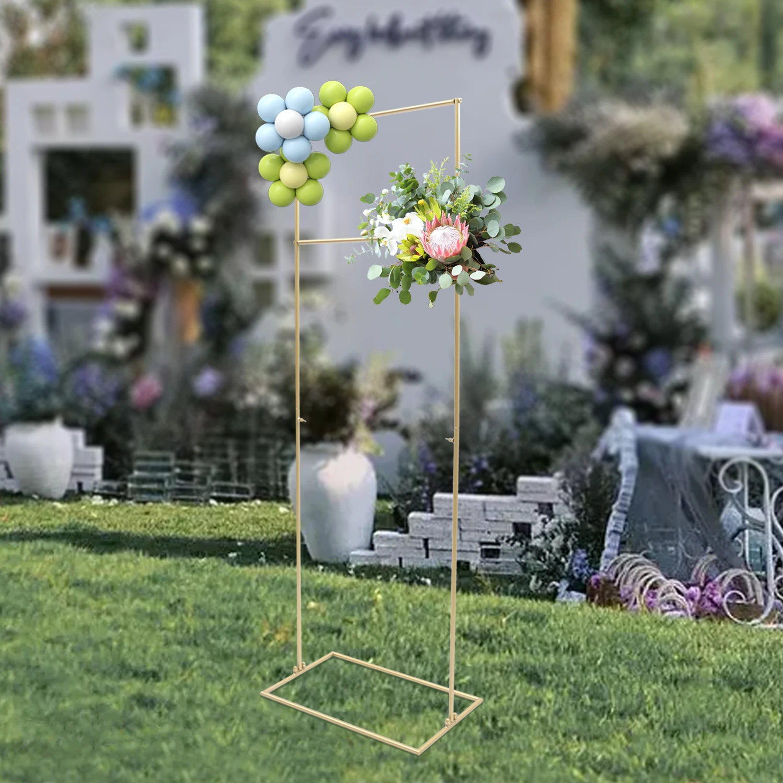 155cm Metal Wedding Arch Frame Garden Backdrop Flower Display Balloon Column Stand Holder for Wedding Party (Gold/White)