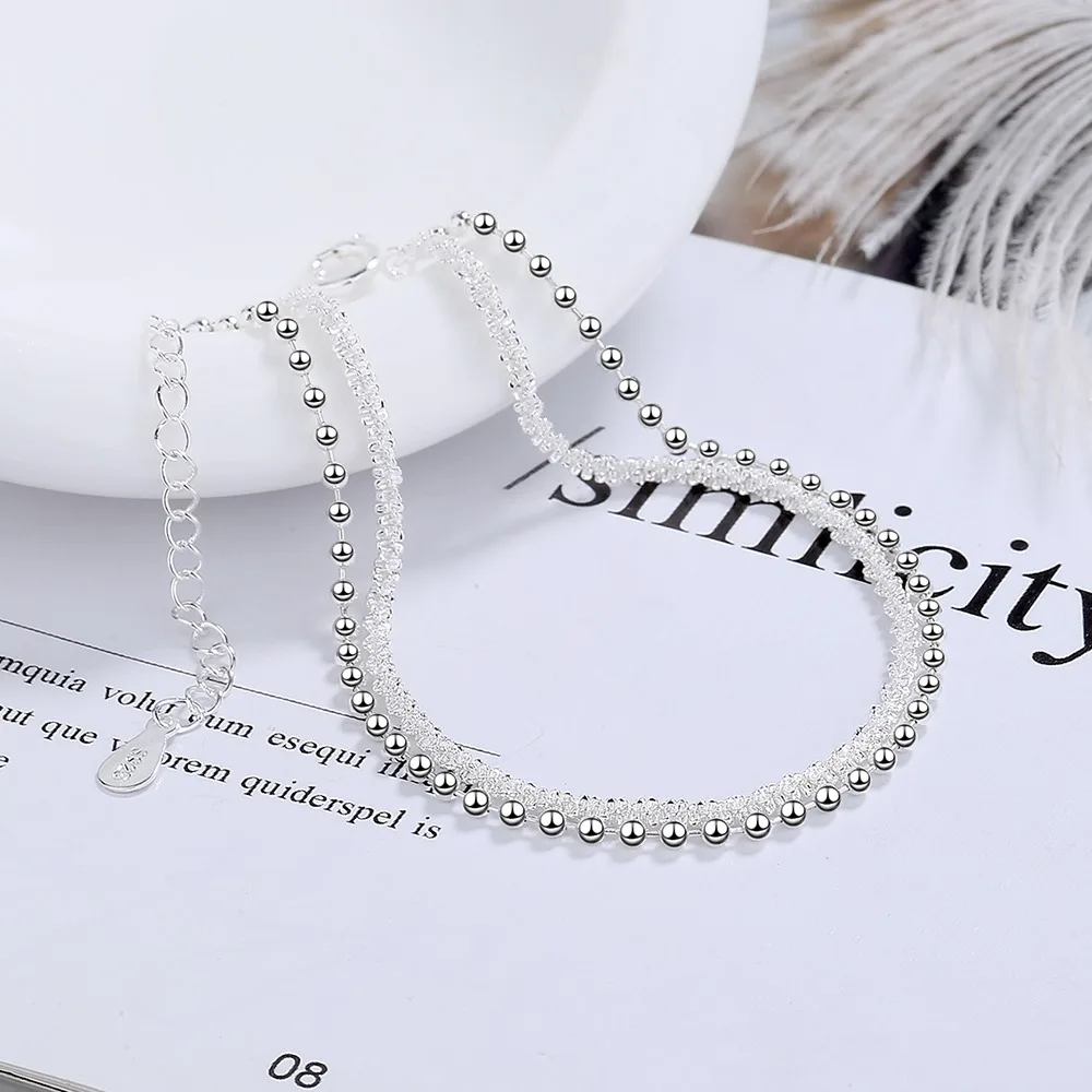 S925 Stamp Silver Color Double Layer Twist Rotation Bracelet Female Interval Round Beads Bracelets Korean Fresh Jewelry Gifts
