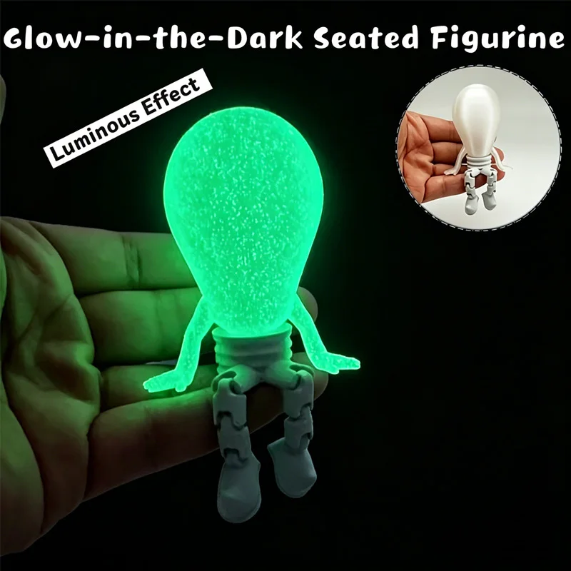 3D Printed Glow In The Dark Light Bulb Figurine Movable Joints Desktop Ornament Home Decor Birthday Housewarming Gift