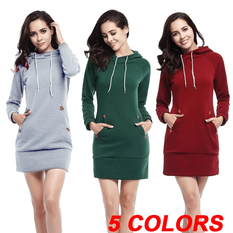 Fashion Autumn and Winter Women\'s Short Hoodie Slim Fit Dress Solid Color Hoodie Dress Women\'s Long Sleeve Sweater Dress