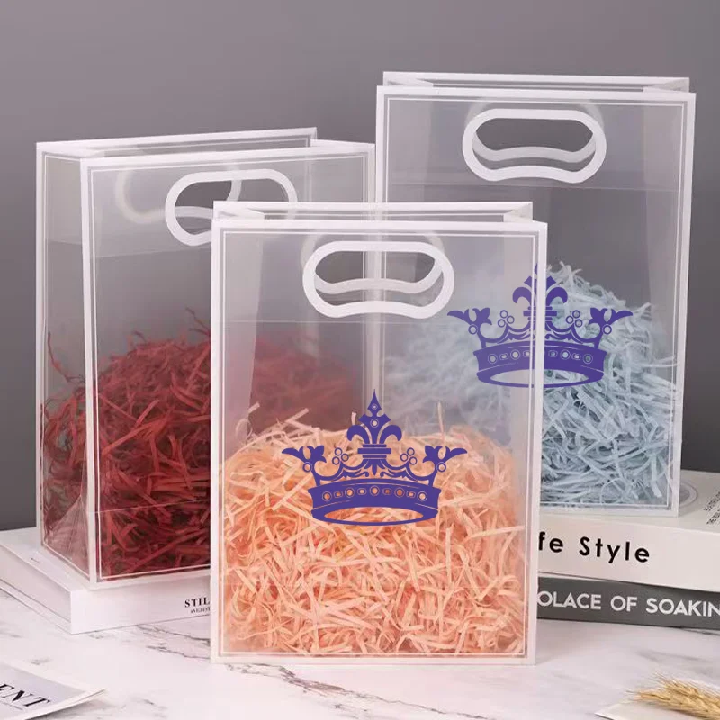 

20pcs Clear PVC Gift Bags with Handles Reusable Transparent Tote Bags Shopping Bags for Wedding/Party Gifts Customized Logo