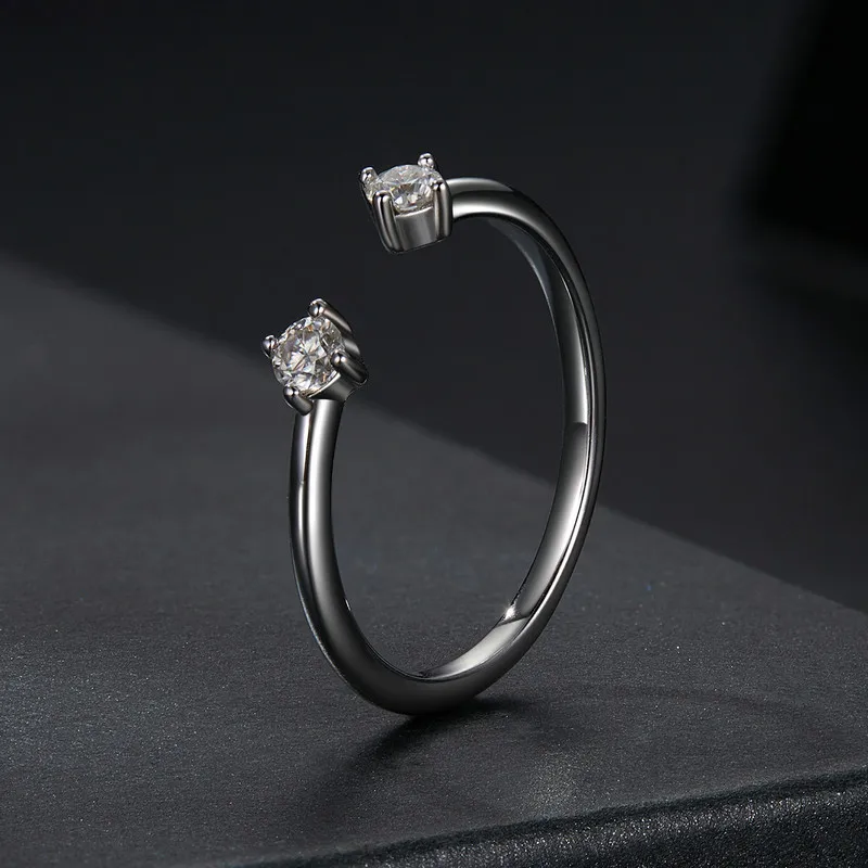 Bamoer U Moissanite Open Ring 925 Sterling Silver Unique Double Moissanite Design Certified Rings Women Fine Jewelry