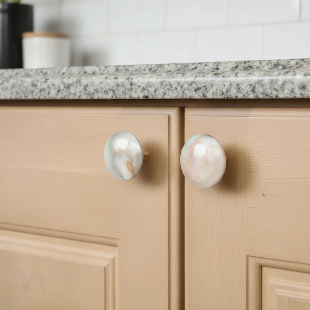 Round Shell Furniture Handle White Rough Crystal Natural Rough Stone Cabinet Handle Creative Personalized Small Handle