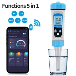 5 w 1 Bluetooth Tester jakości wody TDS/PH/zasolenie/Temp/EC miernik do hydroponiki akwariów baseny detektor jakości wody