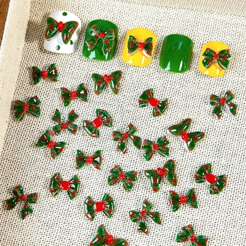 3D Christmas Colored Bows Nail Charms Red Green Bow Tie Nail Art  Accessory Set for DIY Nail Art Decorations