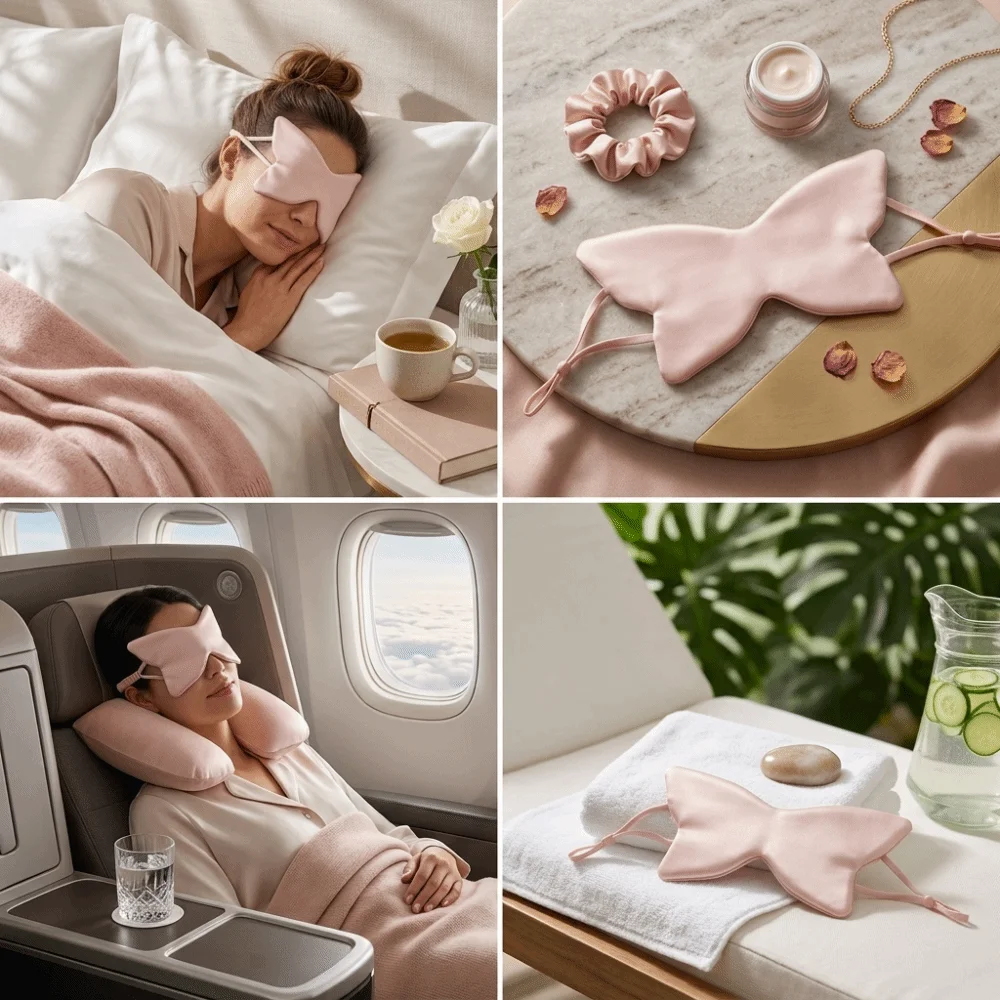 Butterfly Print Sleep Eye Mask Portable Double Sided Faux Silk Eye Mask Smooth Skin Friendly Light Blocking Eye Cover