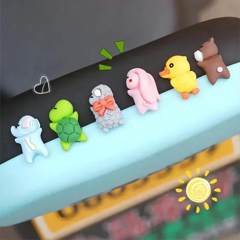 6pcs Car Mini Cartoon Animal Ornament Center Console Bear/turtle/elephant/rabbit/sheep Ornament Car Rearview Mirror Bike Decor