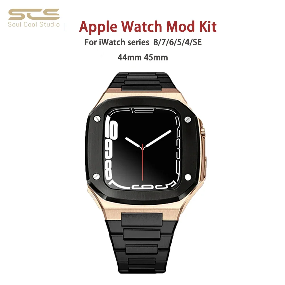 

For Apple Watch Series 9/8/7/6/5/4 Stainless Steel Shell Business 40mm 45mm Set Case For Iwatch 41mm 40mm Metal Steel Strip