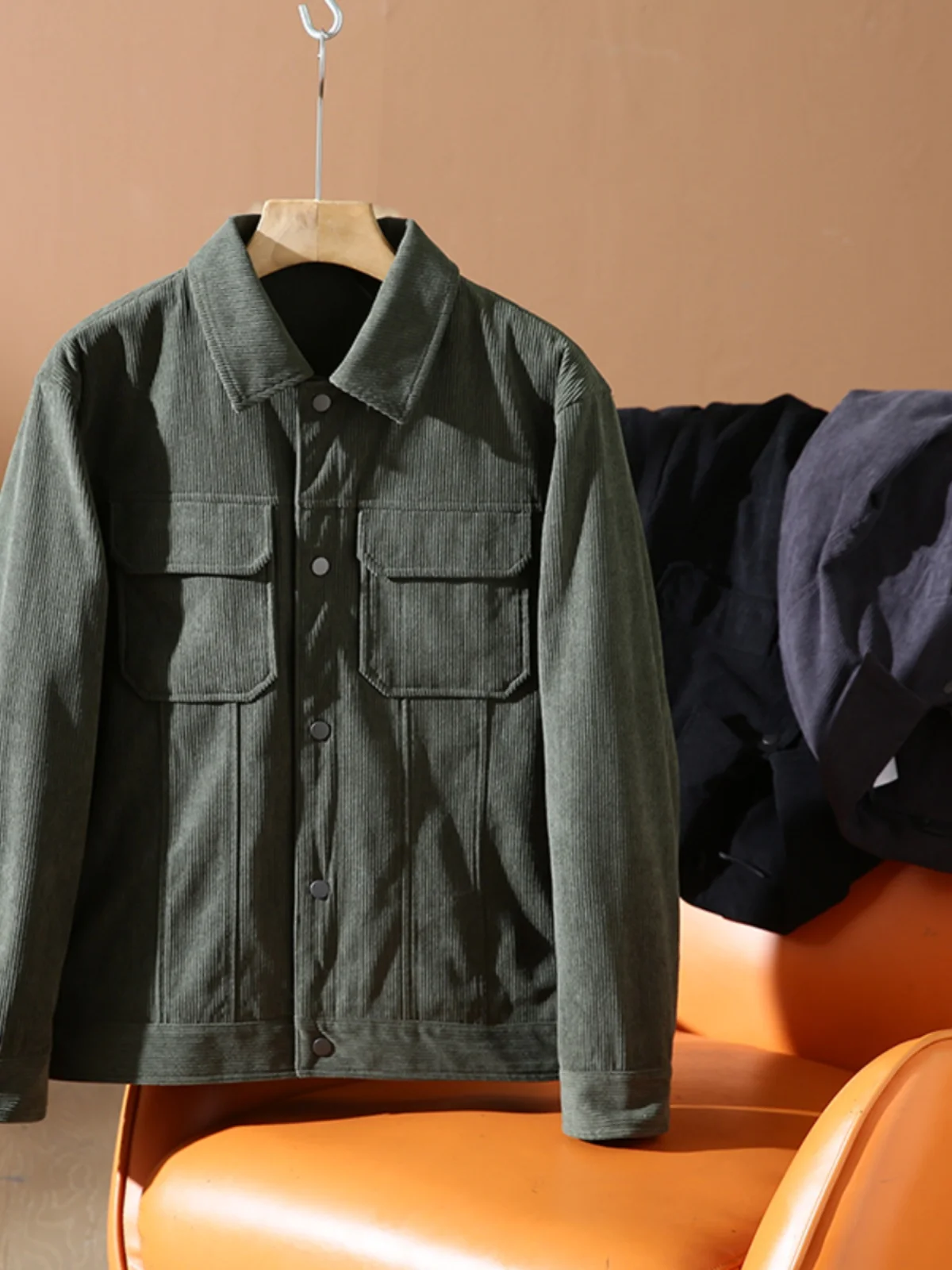 

Retro Corduroy Fabric Men's Casual Workwear Collared Jacket Coat Stylish Urban Fashion Spring Autumn Polyester Fiber 100%