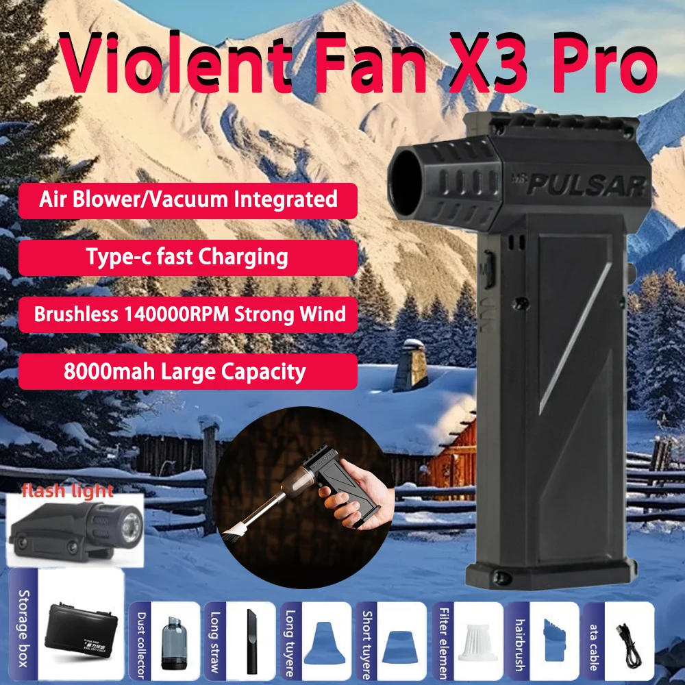 Turbo Jet Fan X3 Pro Violent Fan 140000 RPM Powerful Air Blower Vacuum Dust Cleaner Type-C Charging Brushless Turbo Jet Blower