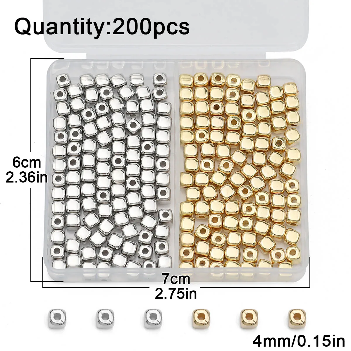 4mm 200PCS Round Corner Square Bicolor Bead Set Box Golden Silvery CCB Spacers Loose Beads For Jewelry DIY Bracelet Earrings