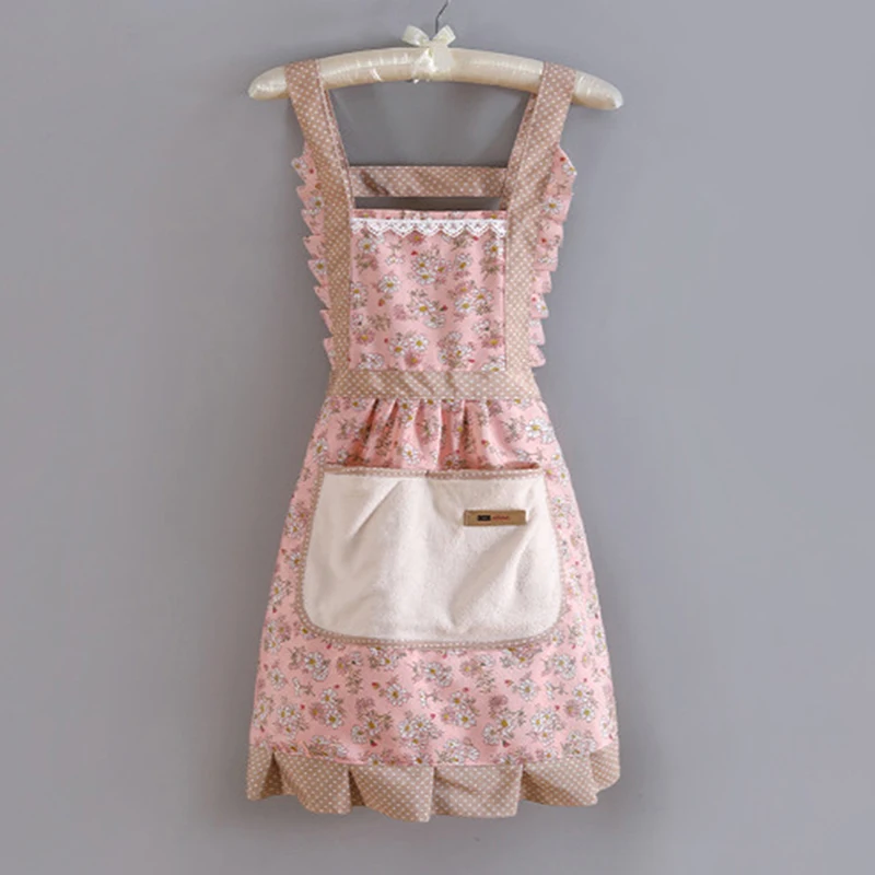 Cotton Canvas Floral For Women'S Kitchen Oilproof Apron With Pockets And Adjustable Waist Belt Waterproof Sleeveless Bib Apron
