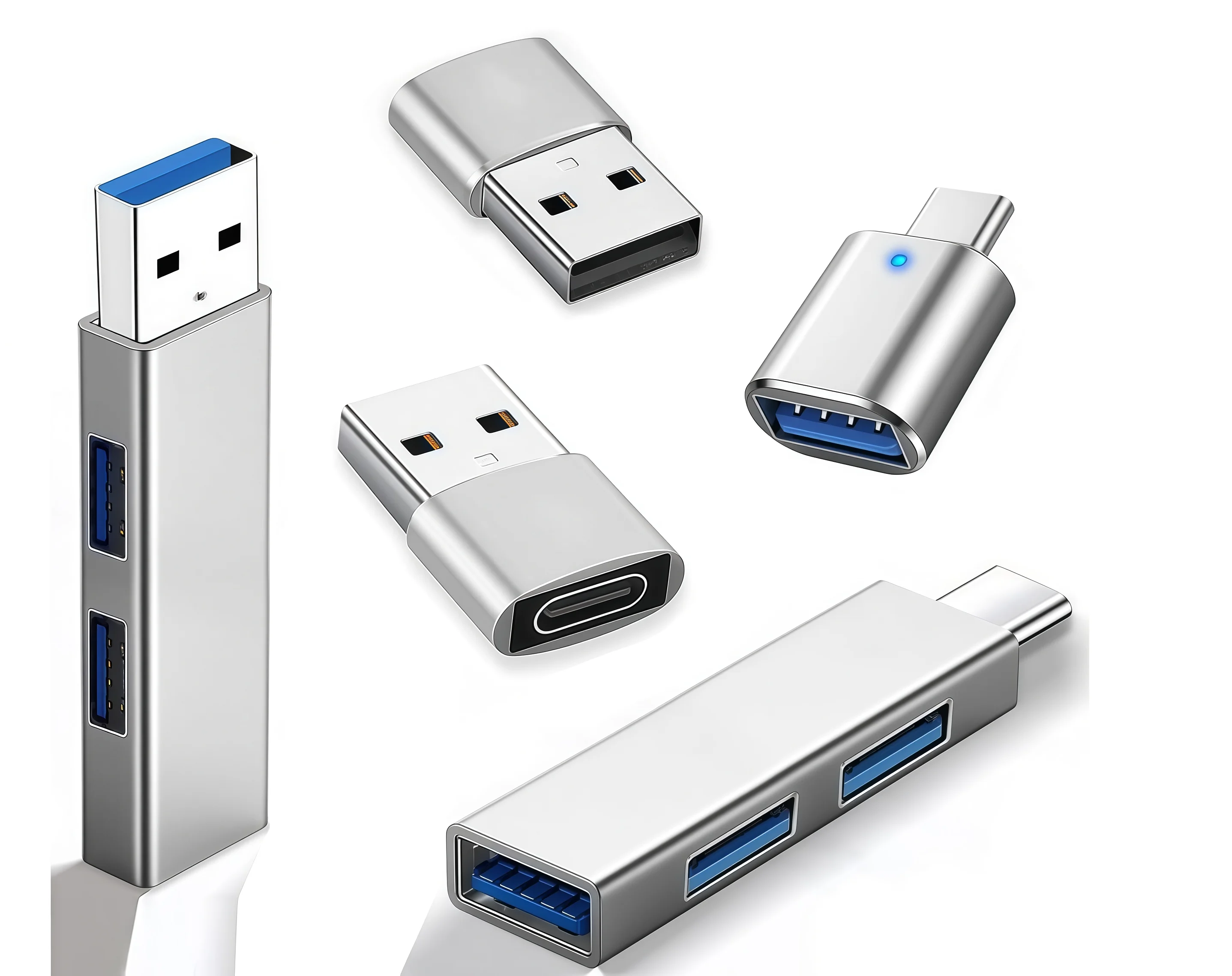 5 Pack USB Adapter and U-SB Hub Splitter Expander OTG Adapter (USBC to U-SB Adapter, USBA to USB-C Adapter, USB 3.0 Hub), US-B C