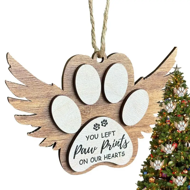 Pet Memorial Ornaments Memorial Ornament Wall Decor Backpack Pendant Dog Paw Bag Charm Wooden Sign Sympathy Keepsake Home